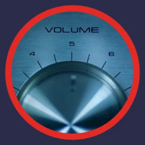 A volume dial is turned to the middle. 