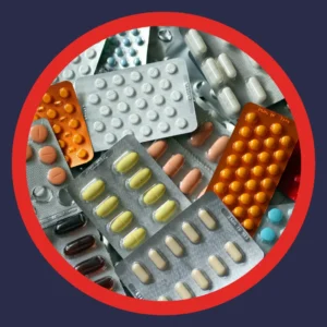 A pile of pills in their tabs. 