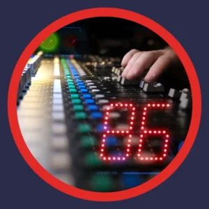A decibel meter shows 86 decibels. 