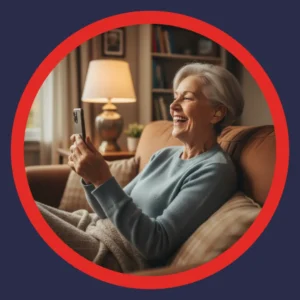 A woman smiles while talking on the phone. 