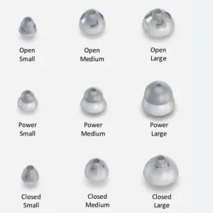 A chart of different kinds of hearing aid domes.