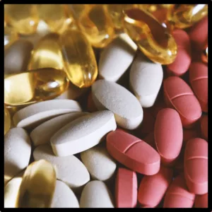 Different kinds of supplements are piled together. 