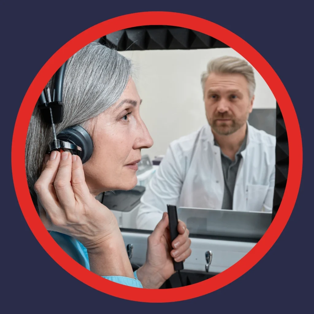 A woman takes a hearing test.