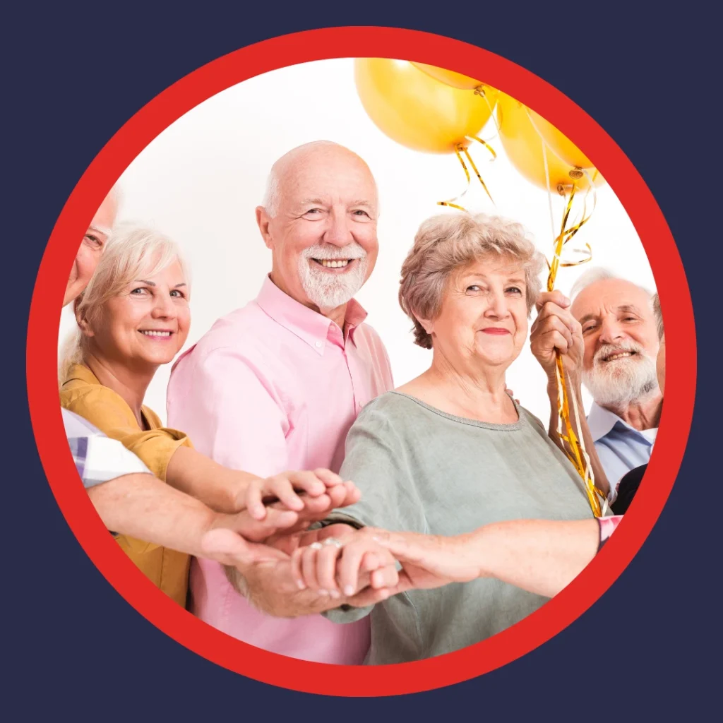 Older friends enjoy a party.