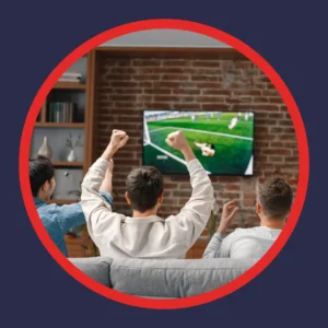 Friends watch a baseball game on TV. 