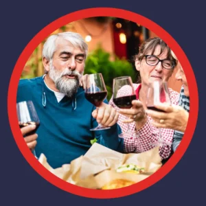 A couple toasts during a dinner out. 