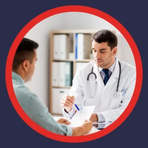 A man consults with his audiologist.