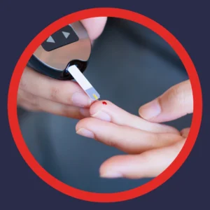 A person tests their blood sugar. 