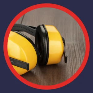 Ear protection rests on a table. 