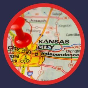 A map shows a pin in a city. 