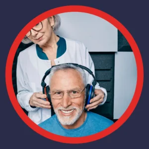 A man takes a hearing test. 