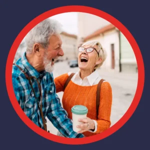 A woman laughs with her friend. 