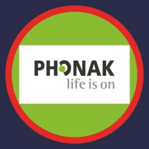 The Phonak logo sits on a green background. 
