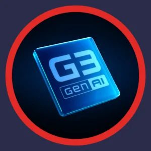 A square shows the G3 Gen AI logo on a background. 