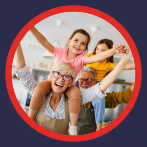 Grandparents play with their granddaughters.