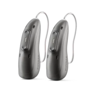 A pair of Phonak Aud&eacute;o EON Sphere hearing aids on a plain background.